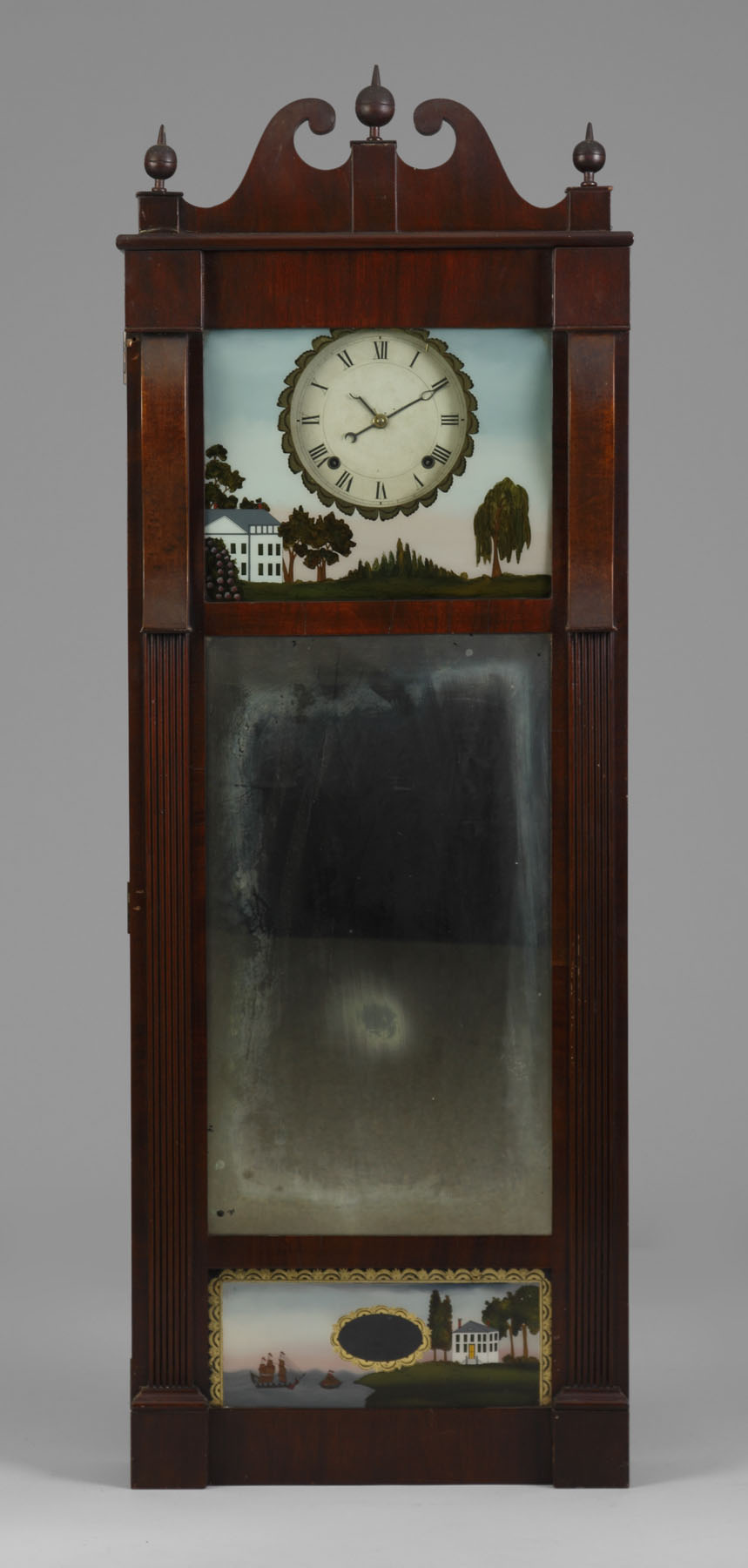 Appraisal: Joseph Ives Mirror Clock Mahogany case with old finish Original