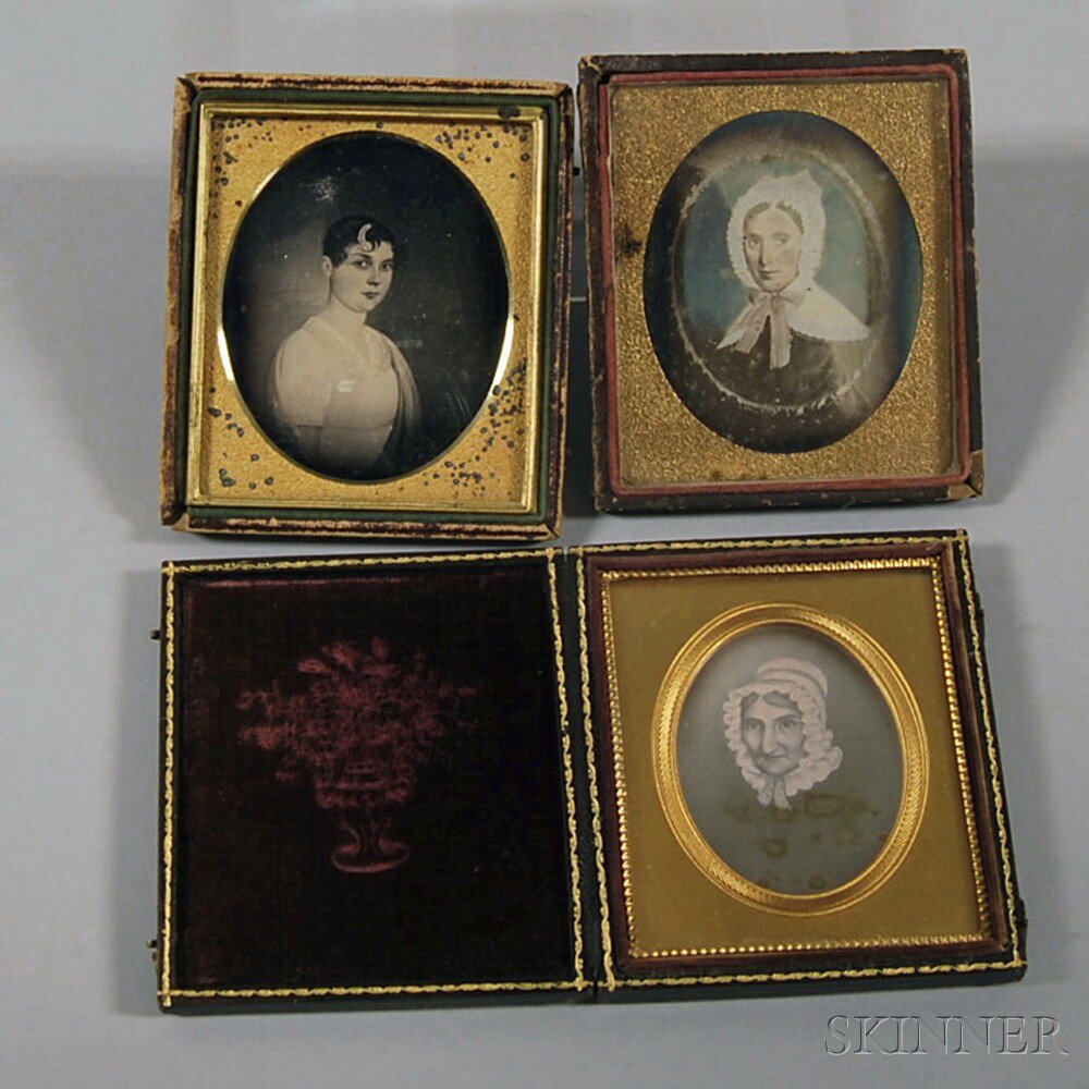 Appraisal: Three Sixth-plate Daguerreotypes of Painted Portraits of Ladies one of