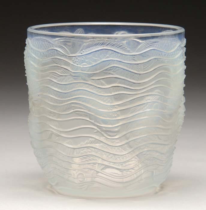 Appraisal: R LALIQUE DAUPHINS VASE Lovely R Lalique vase is pressed