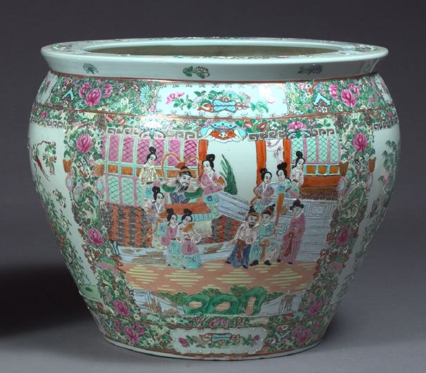 Appraisal: Large Lavishly Polychromed and Gilded Chinese Famille Rose Porcelain Fishbowl