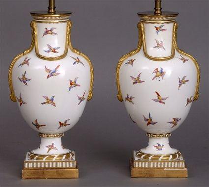 Appraisal: PAIR OF PORCELAIN VASES MOUNTED AS LAMPS Each baluster-form bowl