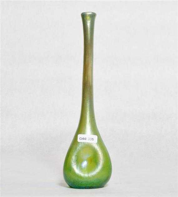 Appraisal: LOETZ attributed to BUD VASE circa Green glass with iridescent