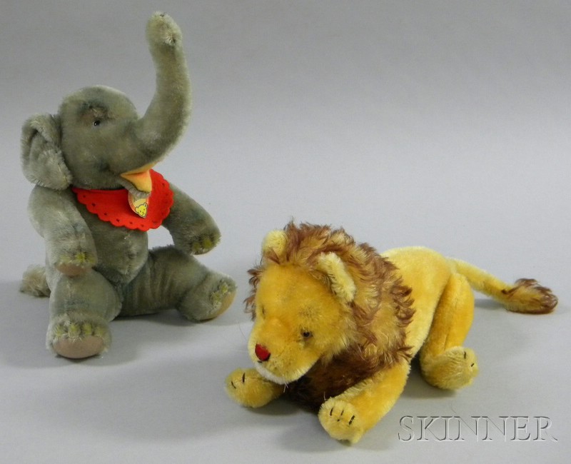 Appraisal: Two Steiff Animals an elephant with articulated forelegs red bandanna