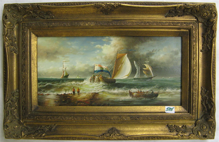 Appraisal: AMERICAN SCHOOL OIL ON PANEL th century Sail boats with