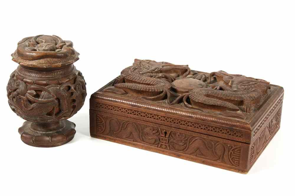 Appraisal: CHINESE SANDALWOOD CARVED BOXES - The first being a Tobacco