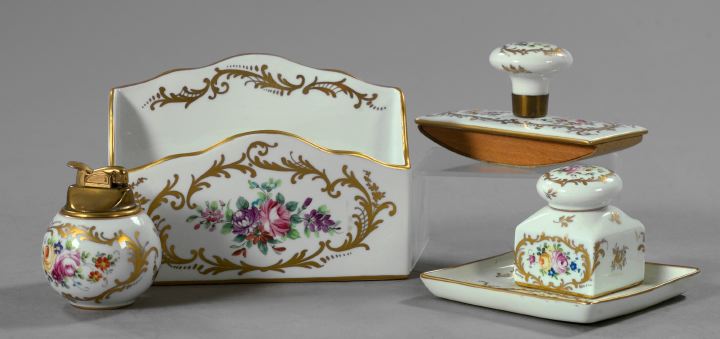 Appraisal: Four-Piece Halga Paris Hand-Painted Porcelain Desk Set in the Sevres