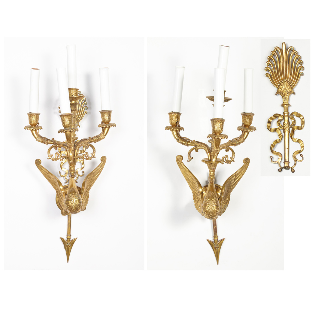 Appraisal: Pair of Empire Style Gilt-Metal Four-Light Sconces th Century Each