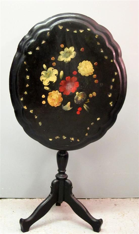 Appraisal: th century Paper mache oval table with shaped top on