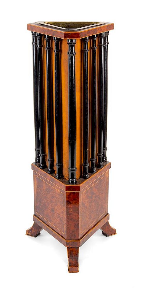 Appraisal: An English Parcel Ebonized Burlwood Cane Stand Height inches An