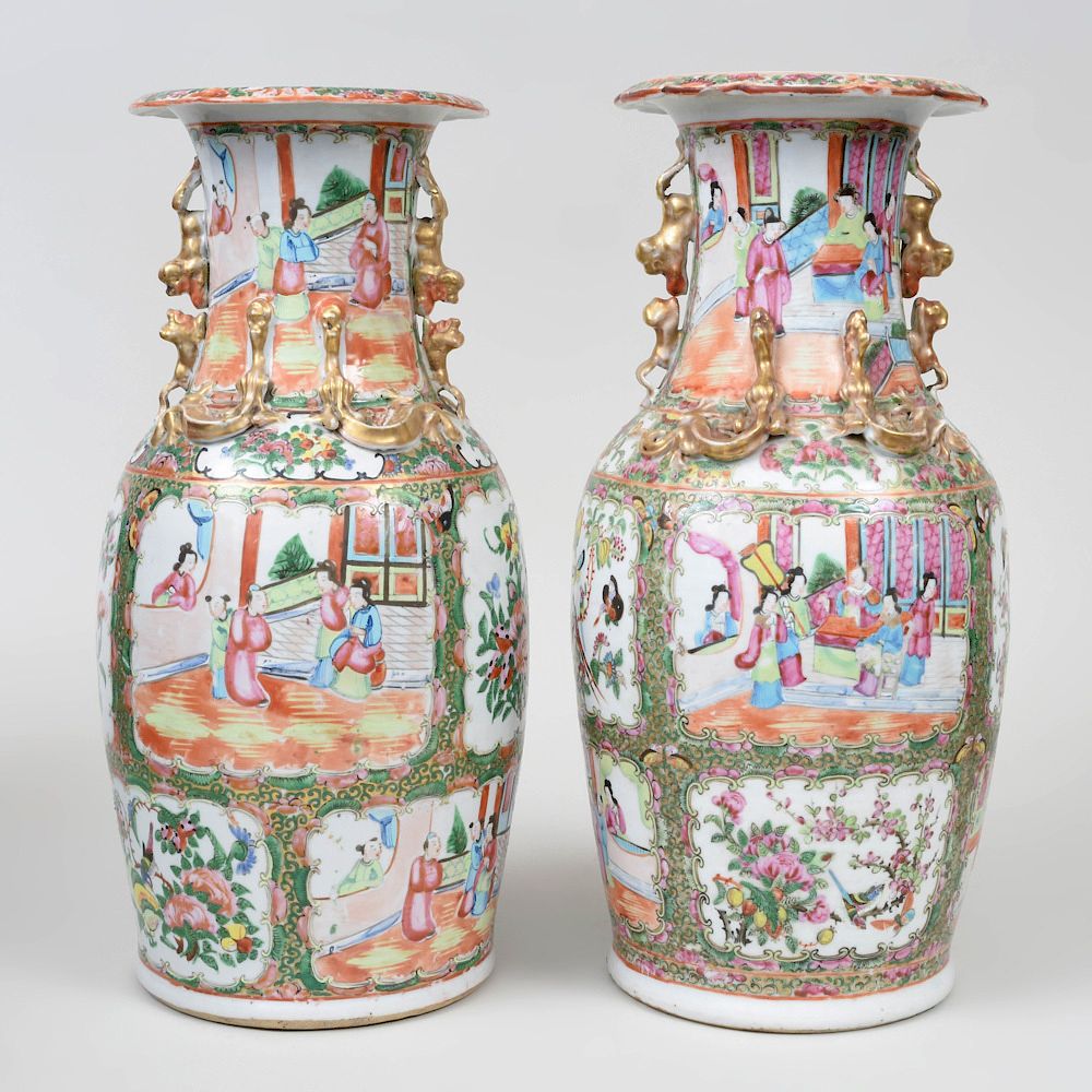 Appraisal: Pair of Chinese Export Porcelain Rose Medallion Baluster Vases in