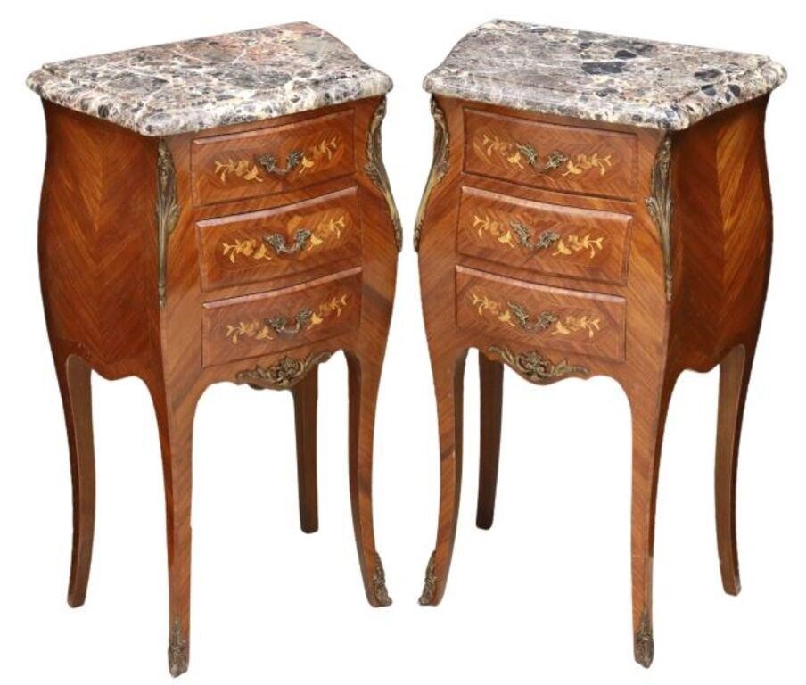 Appraisal: pair French Louis XV style marble-top nightstands th c three