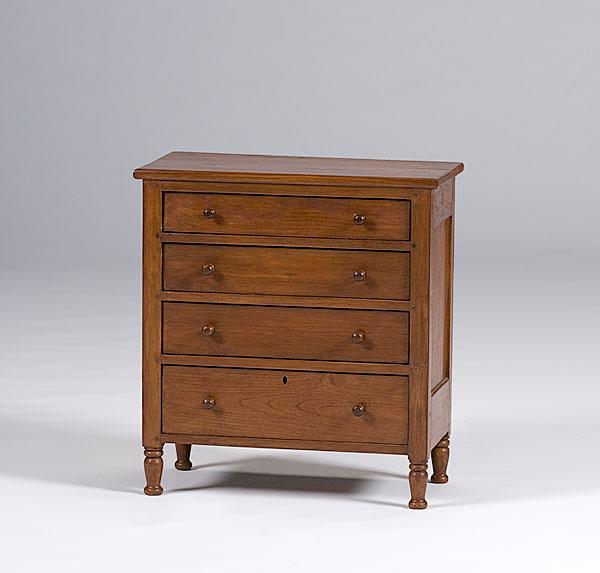 Appraisal: WALNUT CHILD'S CHEST OF DRAWERS American th century bench-made A