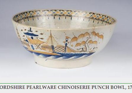 Appraisal: STAFFORDSHIRE PEARLWARE CHINOISERIE PUNCH BOWL - Painted on the exterior