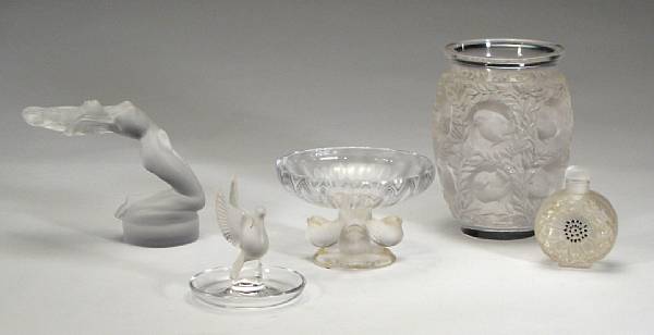 Appraisal: Five pieces of Lalique glass Each with engraved signature comprising