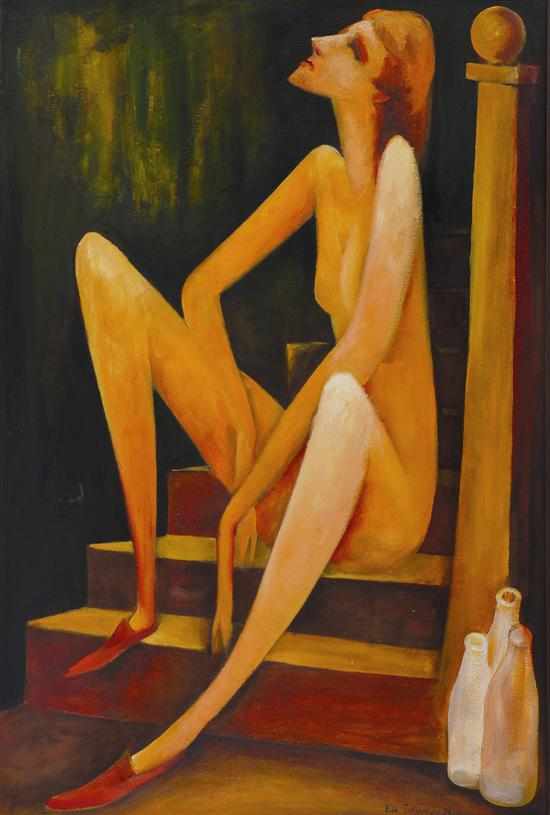 Appraisal: Bill Coleman - Girl on Staircase oil on canvas on