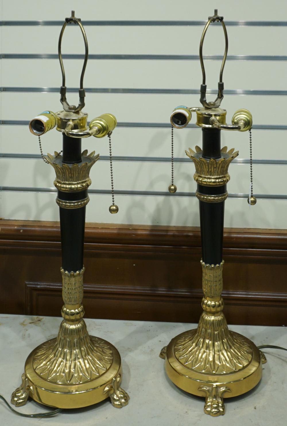 Appraisal: Pair Classical Style Ebonized and Gilt Metal Table Lamps H