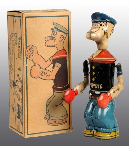 Appraisal: Chein Popeye Shadow Boxer Toy in Orig Box Description Tin