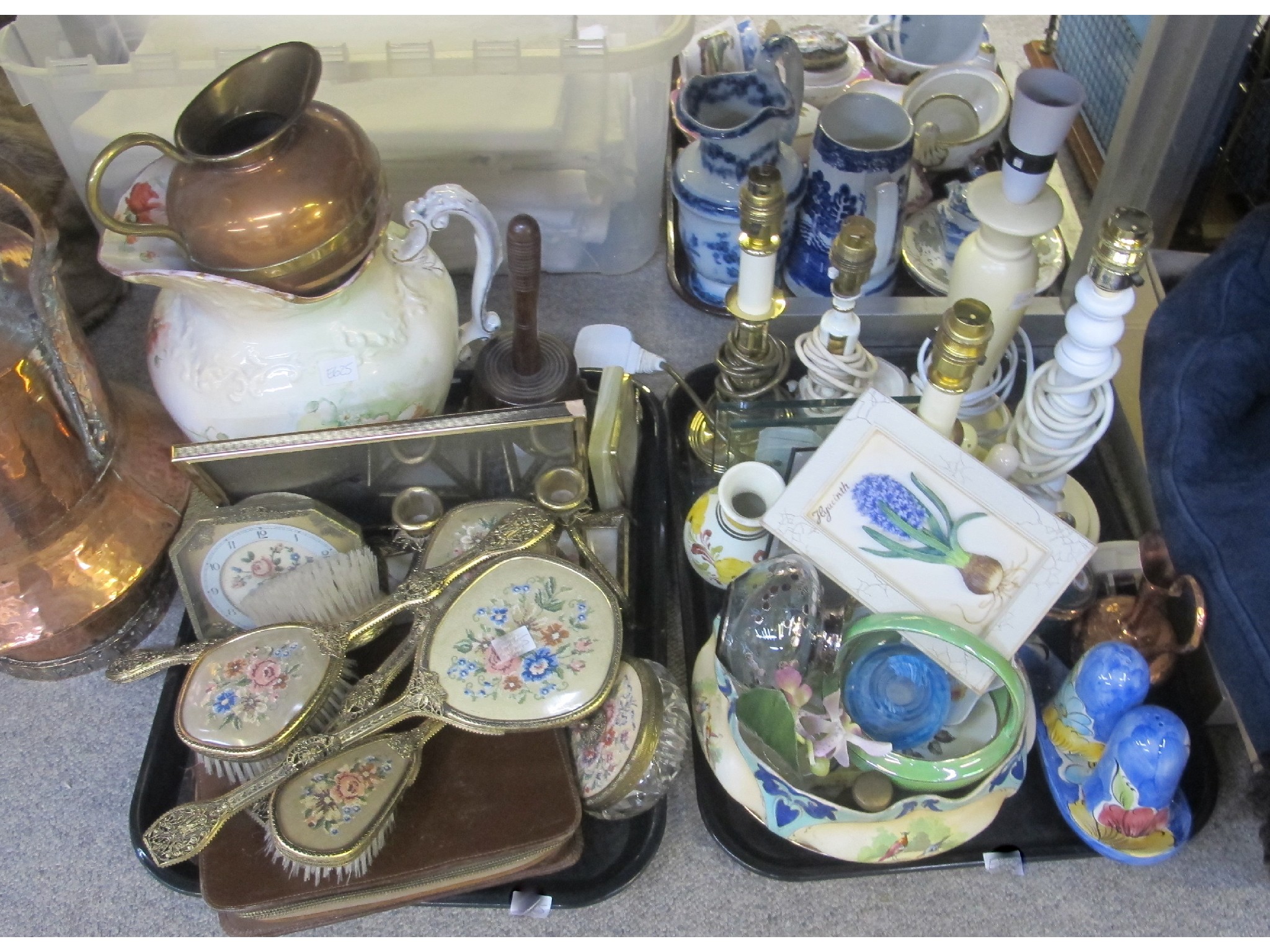 Appraisal: Petit point dressing table items assorted lamp bases ceramics etc