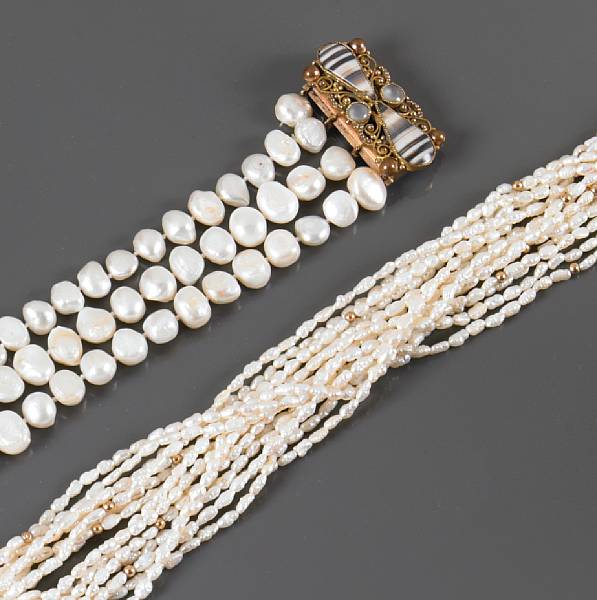 Appraisal: A collection of two cultured pearl necklaces featuring one four