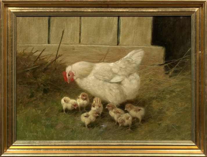 Appraisal: Arthur Heyer German - Hen with Her Chicks oil on