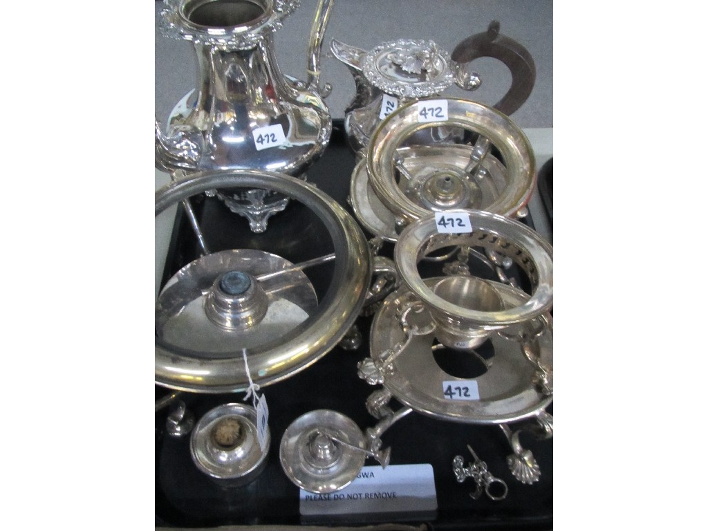 Appraisal: Tray lot of EP - pots spirit kettle bases including