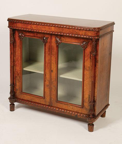 Appraisal: A VICTORIAN BURR WALNUT AND MAHOGANY SIDE CABINET the rectangular