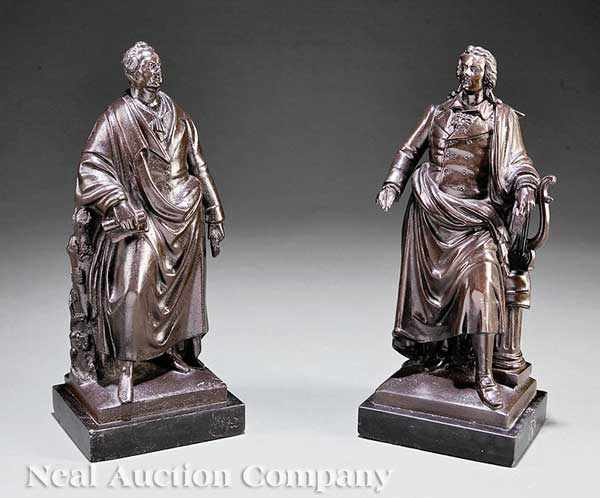 Appraisal: A Pair of German Patinated Spelter Figures c depicting Schiller