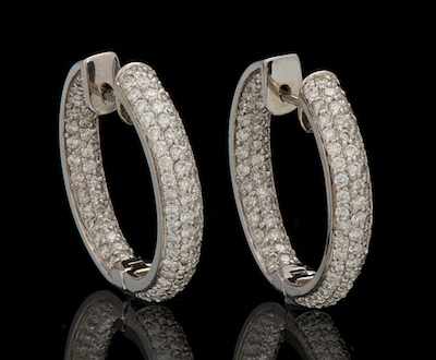 Appraisal: A Pair of Diamond Hoop Earrings k white gold hoop