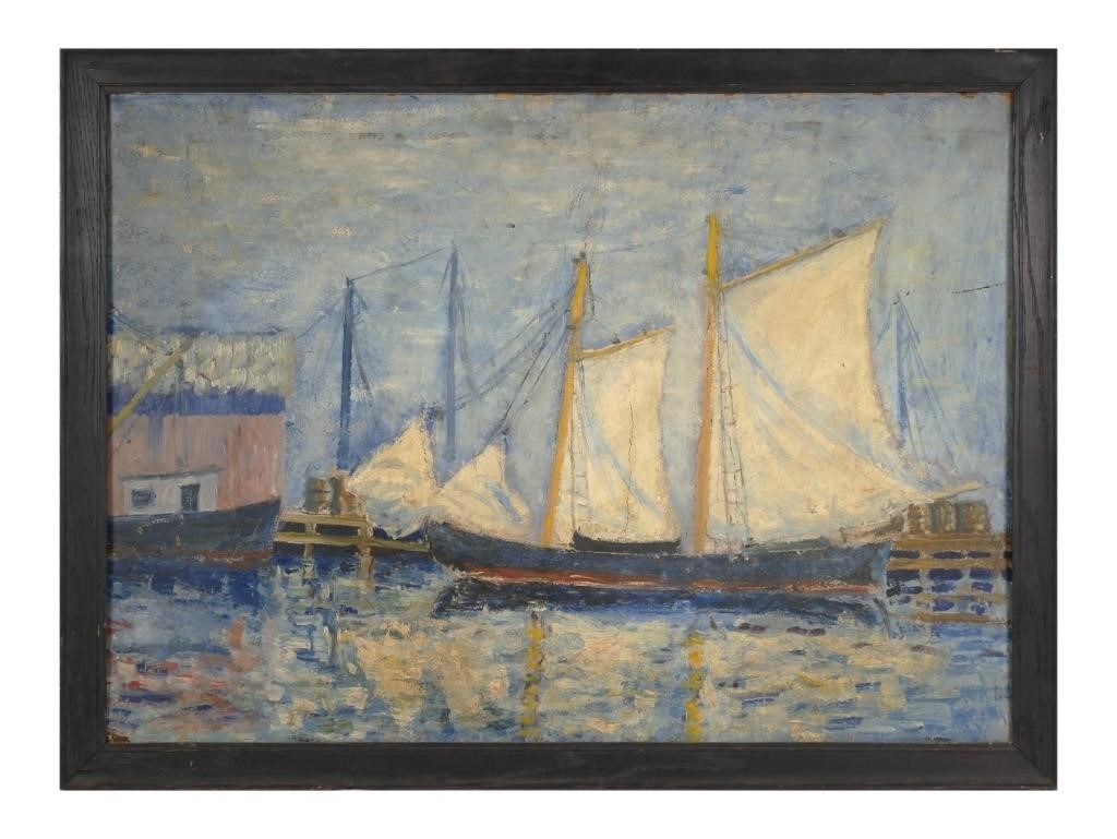 Appraisal: NEW ENGLAND HARBOR O B SIGNEDOil on board painting of