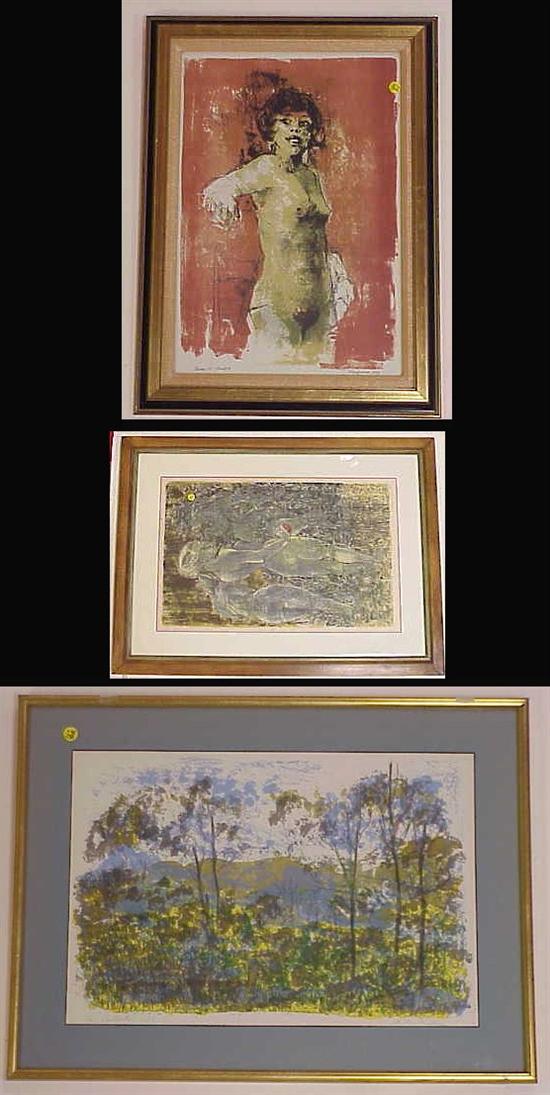 Appraisal: Three framed color lithographs the first Nancy Nemec American New