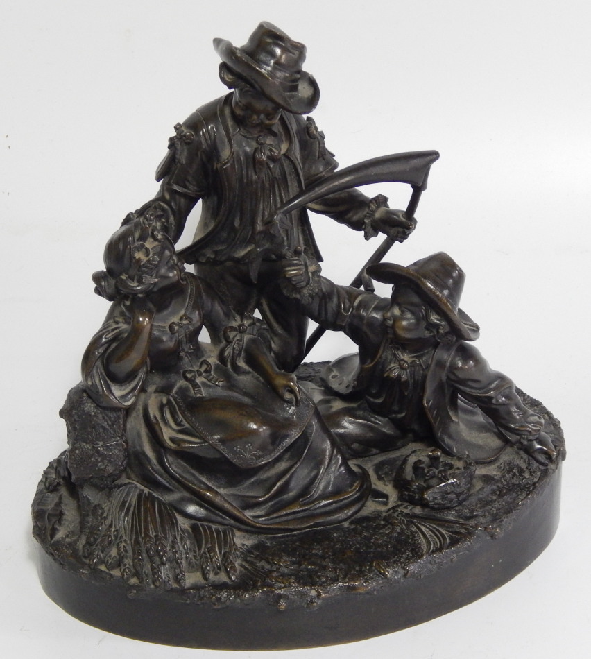 Appraisal: A thC French School bronze harvest figure group of a