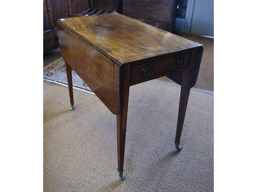 Appraisal: A George III ebony detailed mahogany Pembroke table the drop