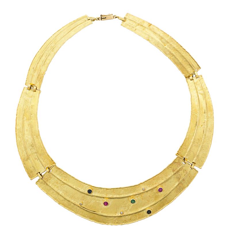 Appraisal: ARTISANAL YELLOW GOLD GEM-SET COLLAR NECKLACE Condition Report