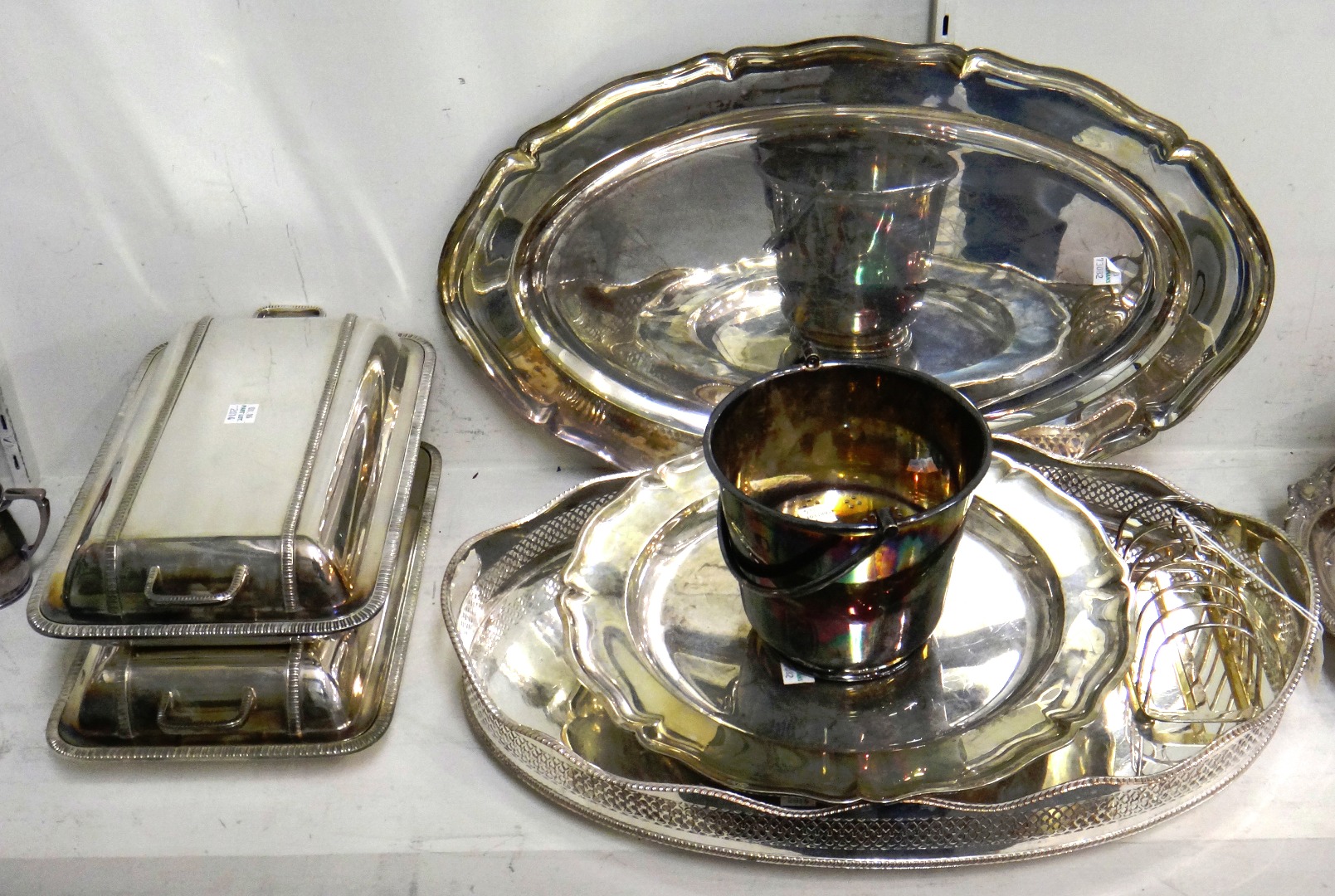 Appraisal: Plated wares comprising an oval twin handled gallery tray an