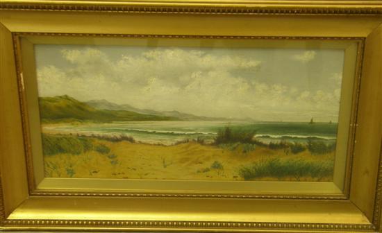 Appraisal: Coastal scene with view of dunes beach and small boats