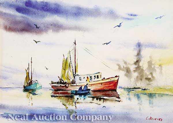 Appraisal: Charles Henry Reinike American Louisiana - Shrimp Boats watercolor on