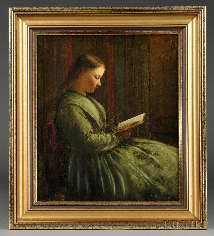 Appraisal: American School th Century Profile of a Girl Reading Unsigned