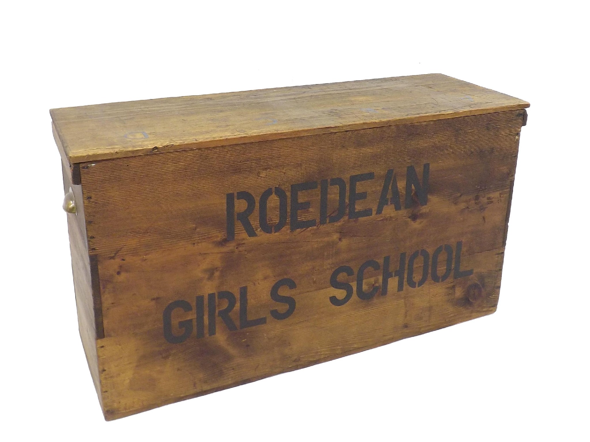 Appraisal: Interesting vintage pine twin handled chest inscribed 'Roedean Girls School'