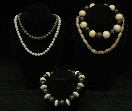 Appraisal: Assorted Ebony Jade and Hardstone Bead Necklaces and Strands Provenance