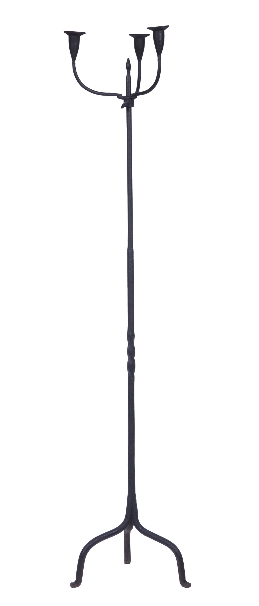 Appraisal: WROUGHT IRON TORCHIERE CANDLESTAND Hand Crafted Floor Standing Three-Light Candle