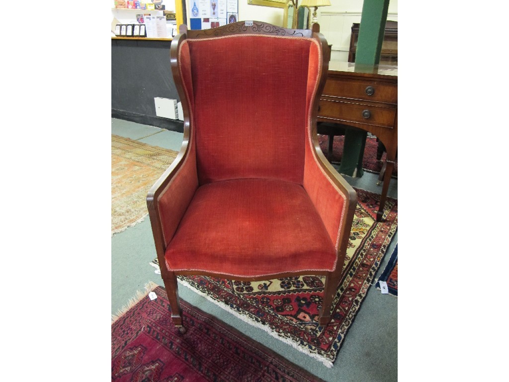 Appraisal: Edwardian mahogany upholstered drawing room armchair