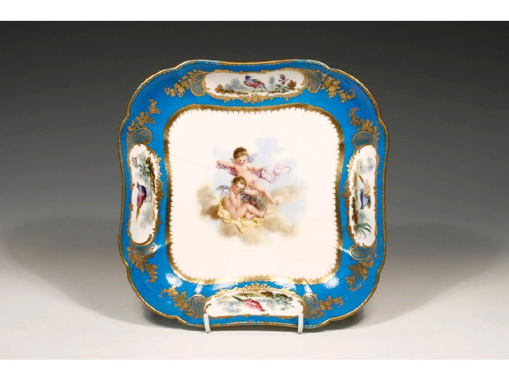 Appraisal: A SEVRES DISH of square form painted with a central