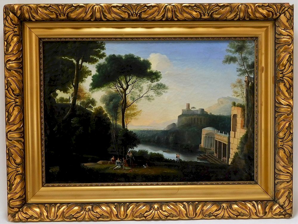 Appraisal: Italian Classical Illuminated Landscape Painting Italy th Century Neoclassical view