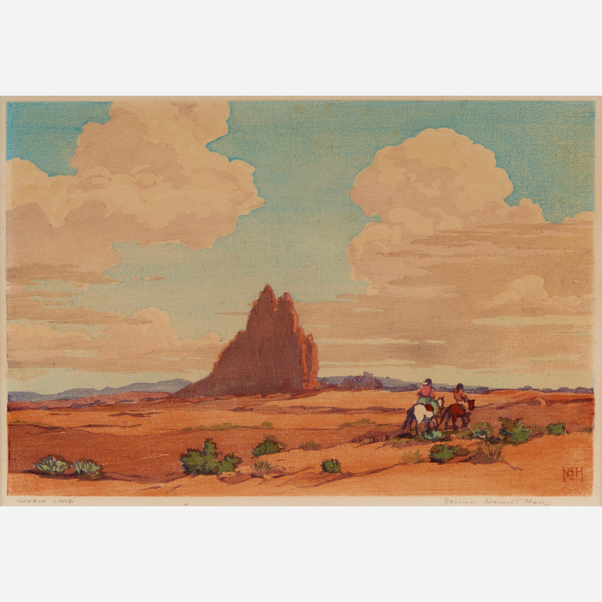 Appraisal: NORMA BASSETT HALL NAVAJO LAND COLOR WOODCUT Norma Bassett Hall