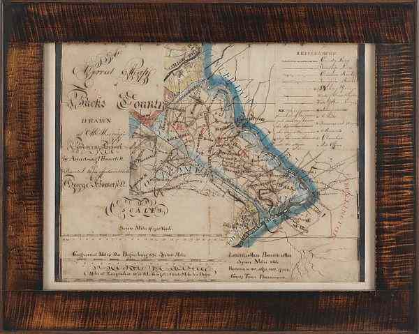 Appraisal: Elaborate ink and watercolor Correct Map of Bucks County ca