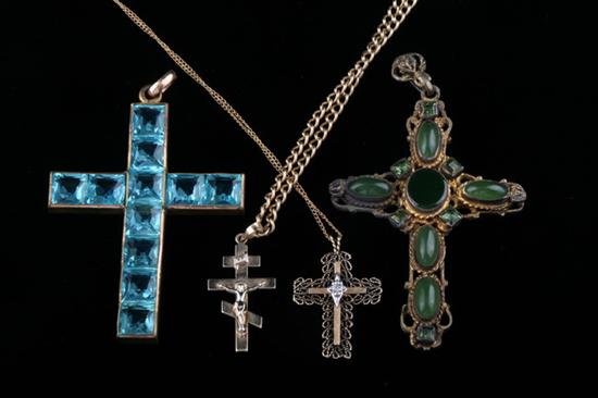 Appraisal: FOUR YELLOW GOLD AND OTHER CHRISTIAN CROSS PENDANTS Including two