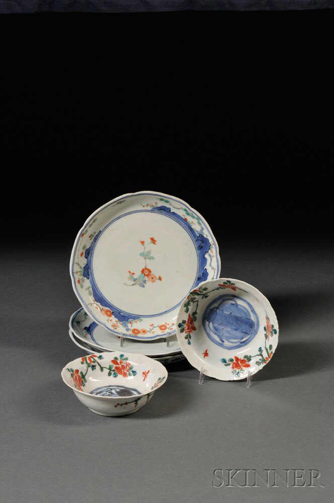 Appraisal: Doucai Dishes and Bowls China three blue and white dishes