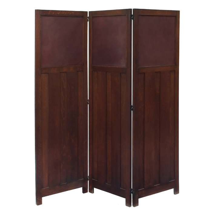 Appraisal: Gustav Stickley screen three-section form with leather top over a