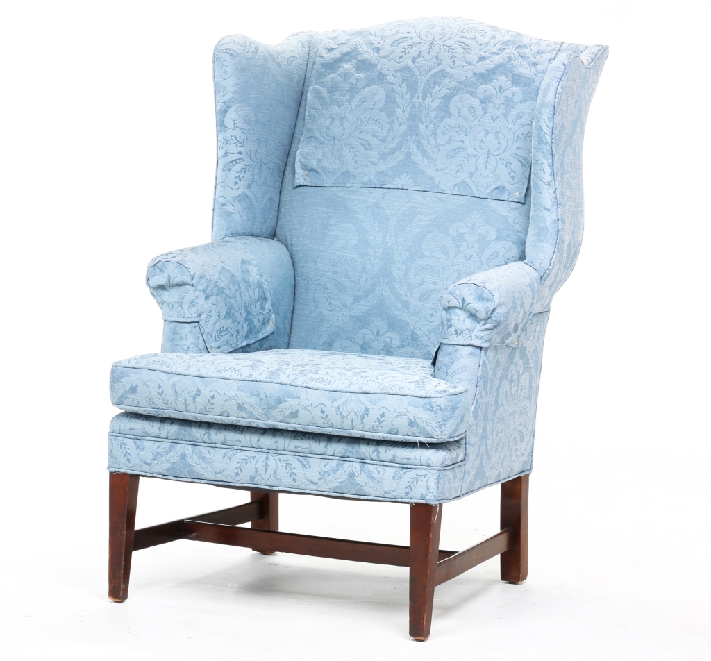 Appraisal: AMERICAN HEPPLEWHITE STYLE WINGBACK ARMCHAIR Twentieth century mahogany Tapered legs