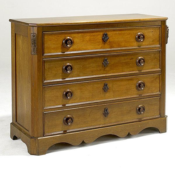 Appraisal: VICTORIAN Walnut four drawer chest with applied decoration ca -